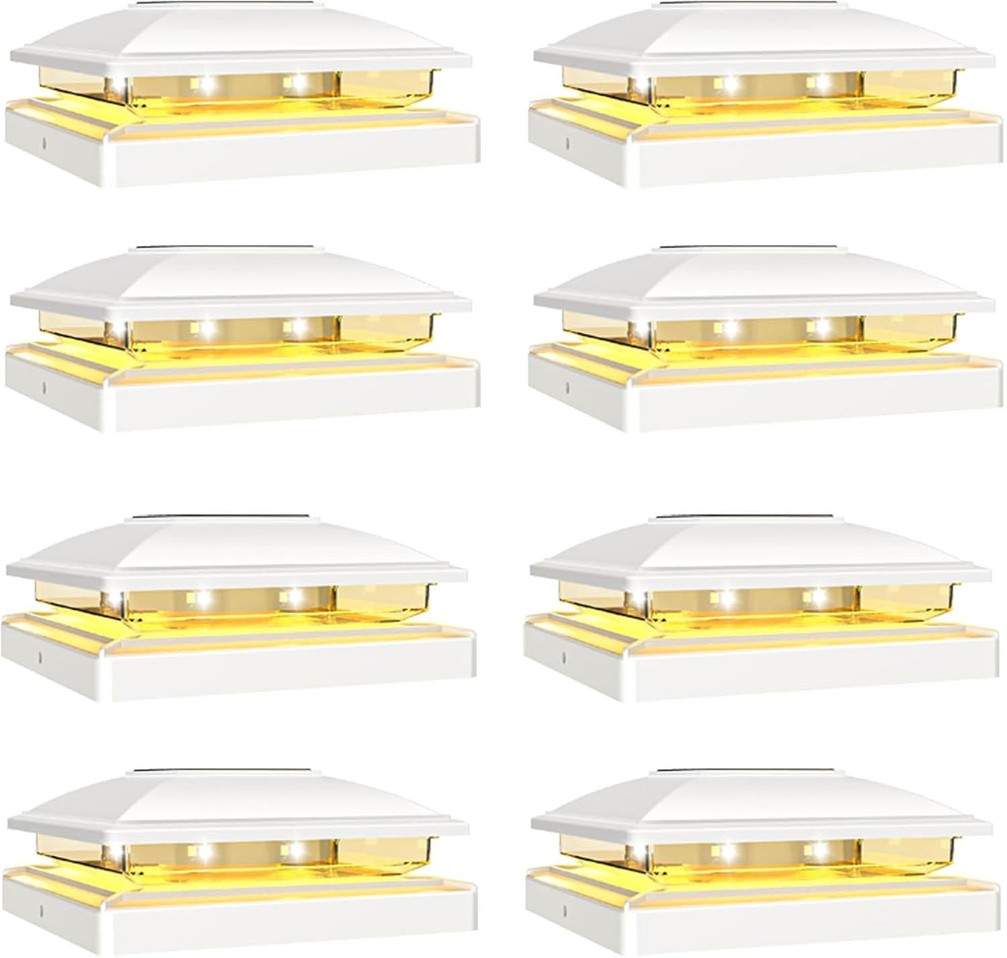 VOLISUN Solar Post Cap Light Outdoor,Solar Fence - Post Lights Waterproof for 4x4/5x5/6x6 Wooden/Vinyl Post,White Deck Cap Light Solar Powered with Warm White for Garden/Patio/Porch 8pack
