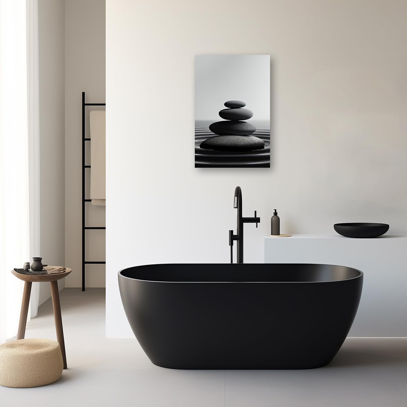 DOARTDO Zen Stone Canvas Wall Art Black and White Spa Stones Picture Print Modern Meditation Spirit Bathroom Decor Frame (24.00" x 36.00", Zen Stone - 1)