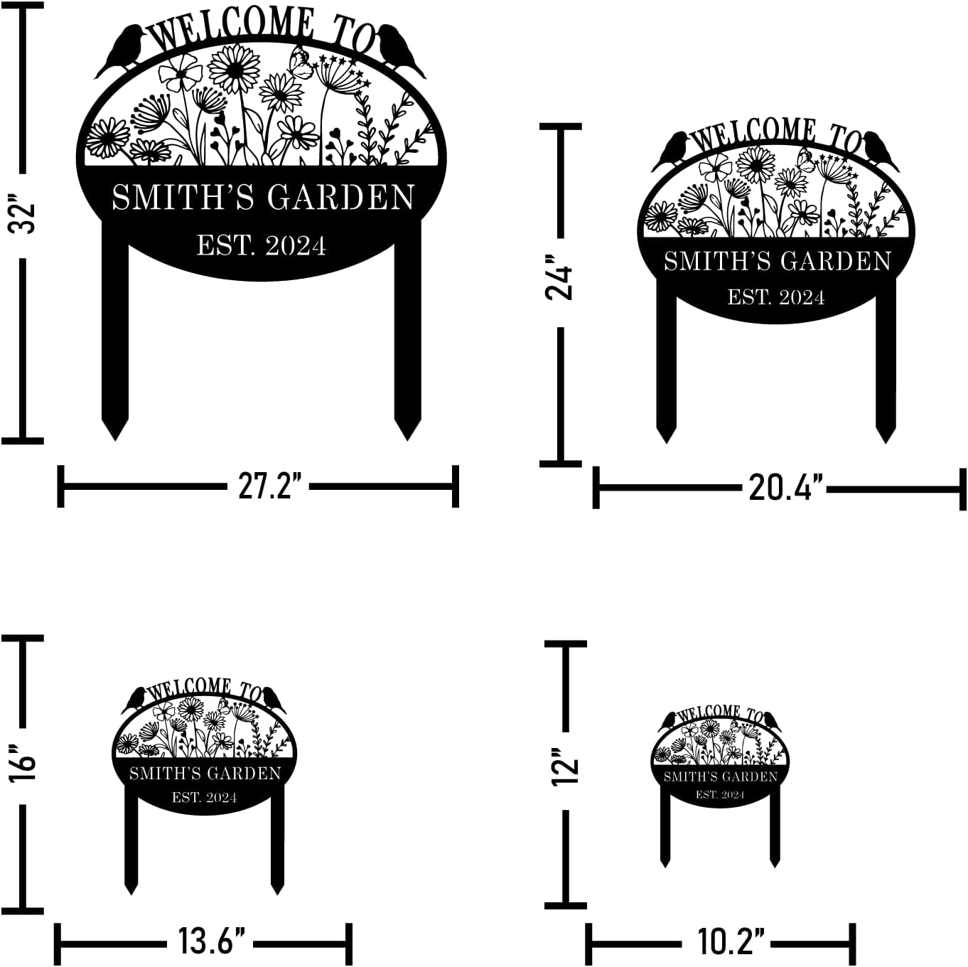 Custom Metal Flower Sign with Stakes - Personalized Garden Decor, Housewarming Gift - Large Yard Sign Plaque