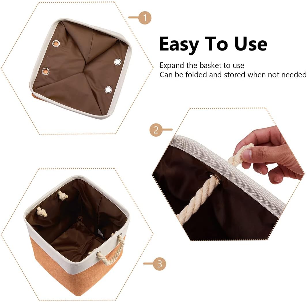 i BKGOO 3Pack Large Foldable Storage Bins，Collapsible Sturdy Cationic Fabric Organizing Storage Basket Cube with Cotton Handles for Home Office Shelf Clothes Toys Beige-Orange 13×13×13 inch