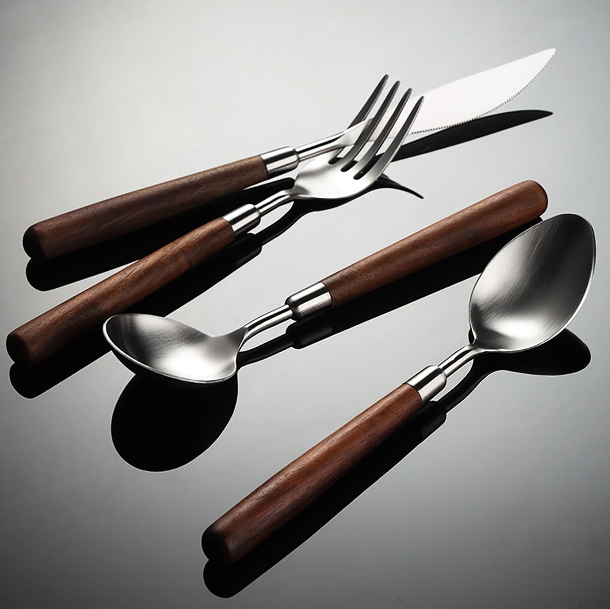 Flatware Set 36 Piece Walnut Handle Silverware Set for 9, 18/8 Stainless Steel Home Kitchen Cutlery Utensils Include Knifvs Forks and Spoons Tableware Set Durable Dishwasher Safe