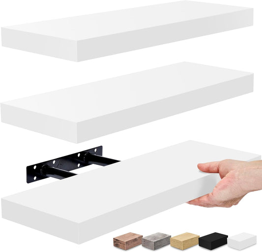 Sorbus Floating Shelves for Wall, Bathroom Shelves Wall Mounted for Kitchen, Bedroom, Bathroom Storage Over Toilet, Hanging Book Shelf for Wall Home Decor Living Room (White, 3 Pack)