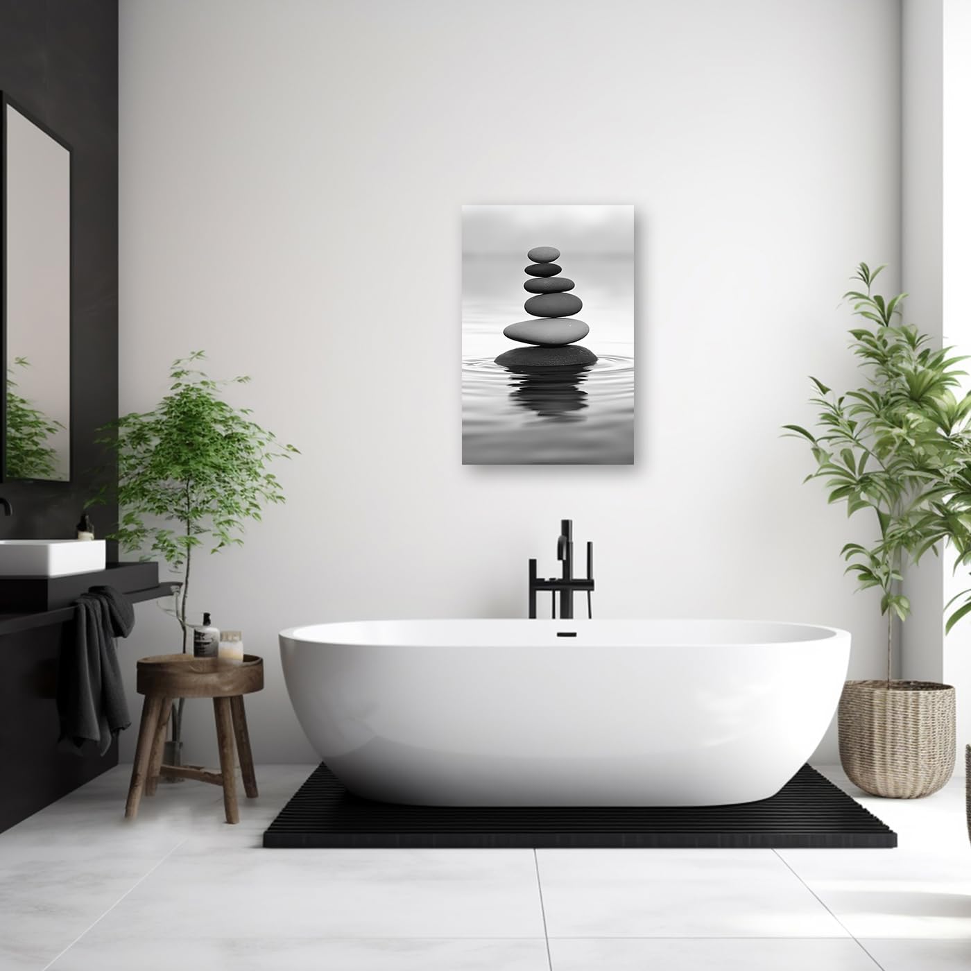 DOARTDO Zen Picture Wall Decor Black and White Zen Stone Canvas Wall Art Spa Stone Picture Print Bathroom Yoga Room Decor Frame (28.00" x 42.00", Zen Stone - 2)