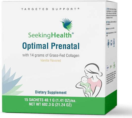 Seeking Health Optimal Prenatal with Collagen, Women’s Multivitamin with B12, L-5-MTHF, Choline, Methylation Support, Supports Fertility & Conception through Pregnancy & Breastfeeding (15 servings)*