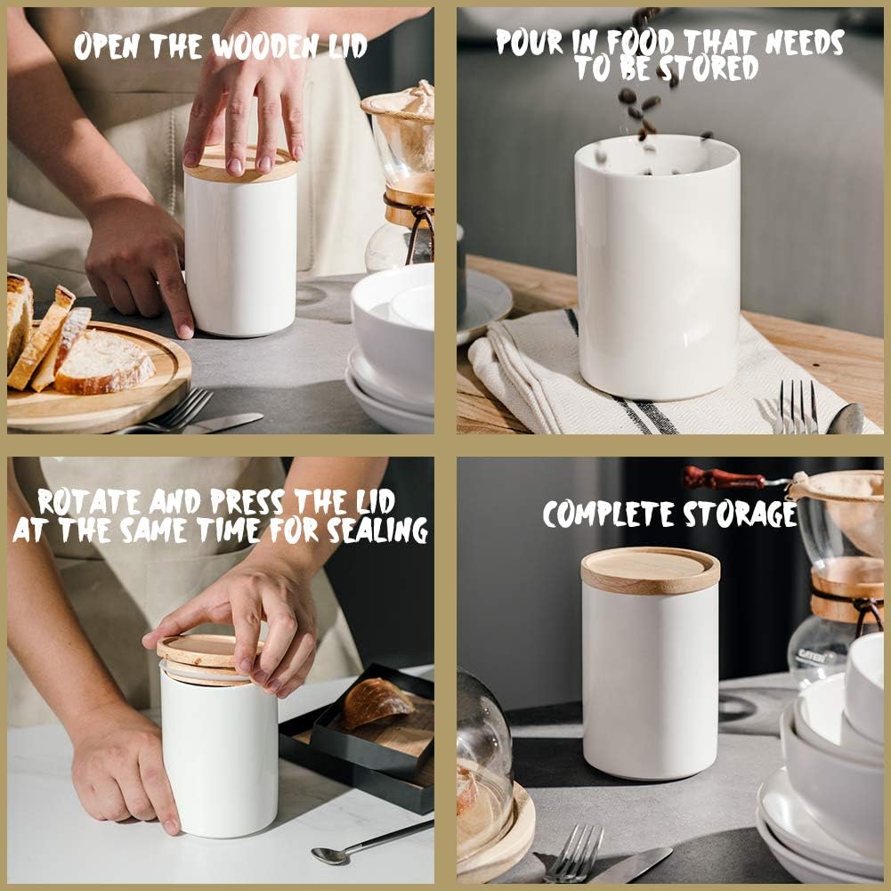 Sweejar Kitchen Canisters Ceramic Food Storage Jar, Stackable Containers with Airtight Seal Wooden Lid for Serving Ground Coffee, Tea, Sugar, Salt and More - 16 Fl Oz (Dark Turquoise)