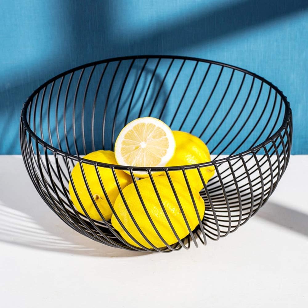 Fruit Basket for Kitchen - Wire Fruit Basket Holder for Lemon, Potato, Onion - Black Countertop Fruit Bowl - 10.2 In (Round B)