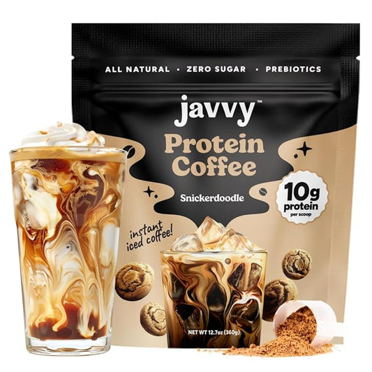 Javvy Snickerdoodle Protein Coffee - Premium Whey Protein & Instant Iced Coffee - 100% Arabica Coffee - Zero Artificial Flavors & Sweeteners, 20 Servings
