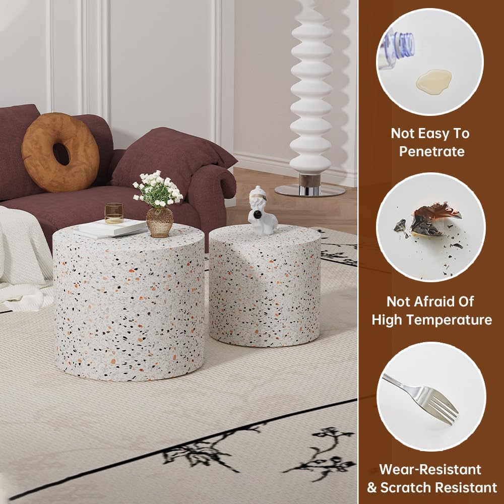 Round Nesting Coffee Table Set of 2 Modern Small Coffee Table Round End Table Small Side Table Circle Coffee Tables Circular Nested Coffee Tables for Living Room (Grey)