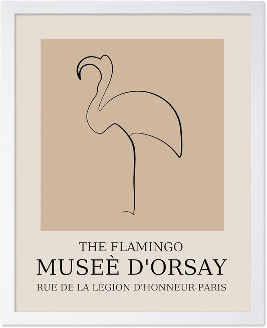 Poster Master Vintage Poster - Retro Minimalist Print - Gift for Artist, Housewarming - Flamingo, Line Drawing, Sketch, Abstract - Wall Decor for Living Room, Bedroom, 11x14 White Framed