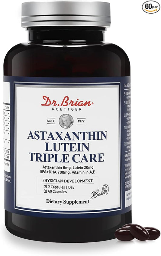 Dr.Brian Vitamins Eye Lutein & Astaxanthin 20mg Omega 3 Fish 720mg EPA+DHA 700mg Astaxanthin 6mg, Support 60 Softgels