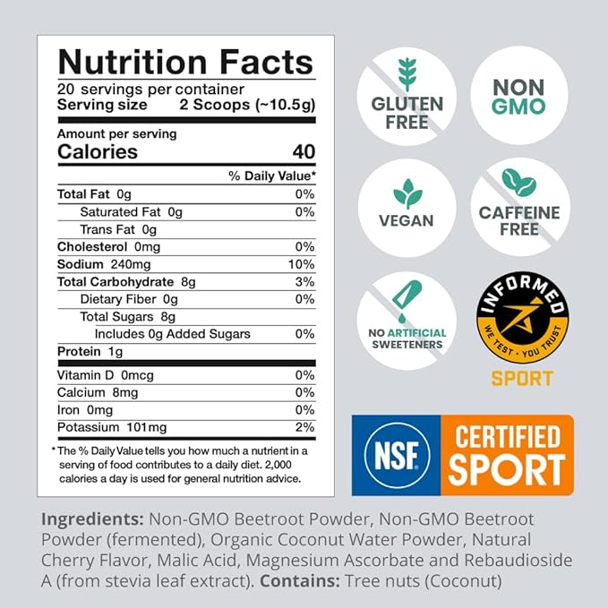 humanN SuperBeets Sport Pre Workout Powder – NSF Certified for Sport – Caffeine Free Energy – Nitric Oxide Supplement – Creatine & Stimulant Free – Wild Cherry Flavor, 20 Servings
