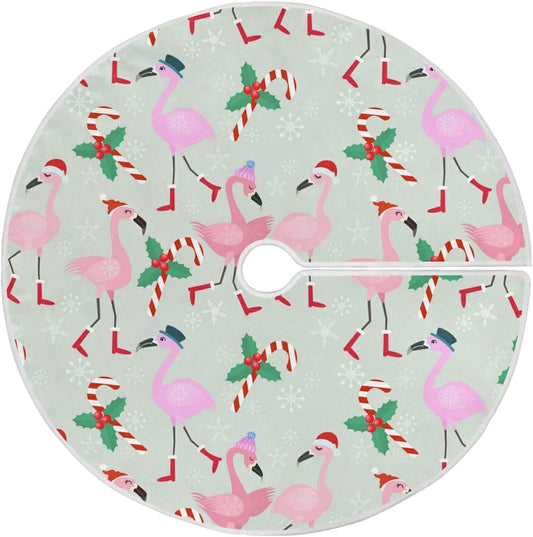 Christmas Flamingo Candy Tree Skirt, Seasonal Tree Mat Holiday Party Supplies Ornaments Indoor Outdoor Decorations for Tabletop Trees 47.2 Inches