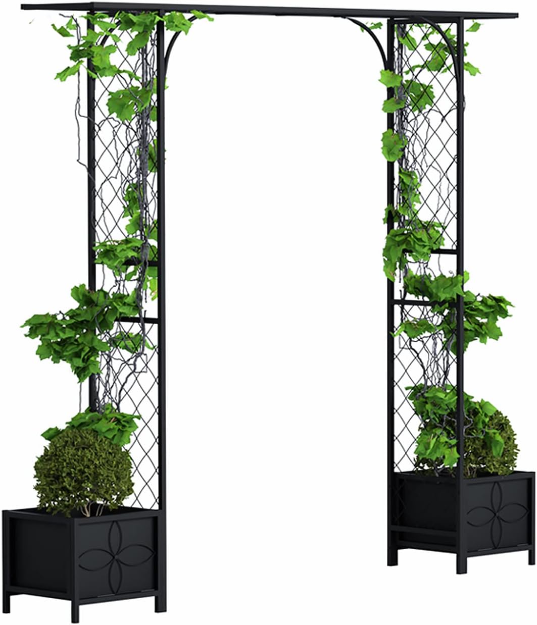 Zhongma Metal Garden Arbor with Planters, 83.5'' High x 90.5'' Wide, Outdoor Arch for Climbing Plant, Decorations Pergola with Plant Baskets …
