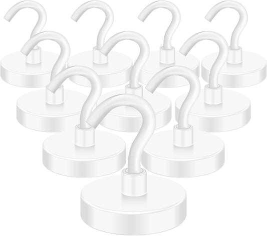 MIKEDE Strong Magnetic Hooks, 110Lbs Heavy Duty Magnetic Hooks for Cruise, Neodymium Earth Magnets with Hooks for Hanging, Super Metal Magnetic Hanger for Grill, Storage (White,10 Pack)