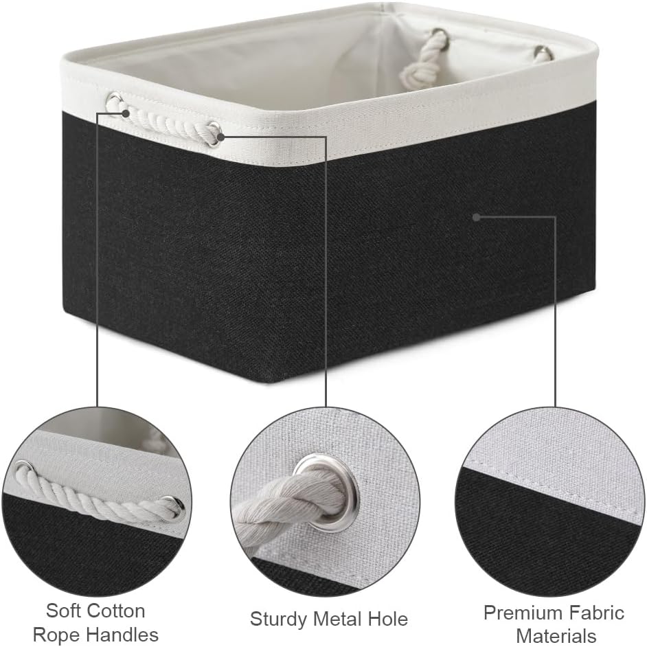 TheWarmHome Storage Basket for Gifts Empty - Large Cubes 3 Pack 15.8x11.8x11.8 inch Storage Bins for Organizing Book Cloth Bathroom Toy (White & Black)