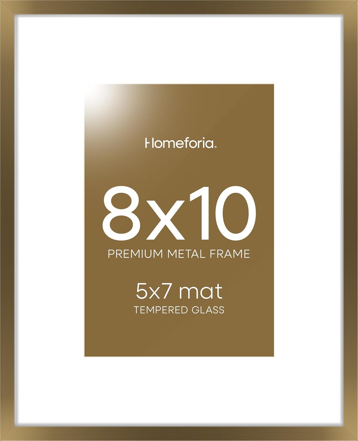 Homeforia Bronze Picture Frames 8x10, High End Metal 8 x 10 Photo Frame with Mat 5 x 7 Art, 10x8 Brass Frame Matted to 5x7 inch Print, 8by10 Wall or Tabletop Frames, Tempered Glass, Wall Kit, Set of 1