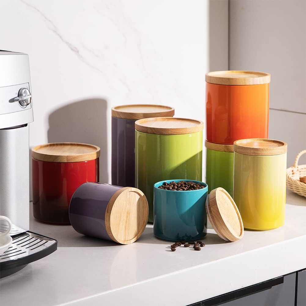 Sweejar Ceramic Food Storage Jar, Stackable Kitchen Canisters, Containers with Airtight Seal Wooden Lid for Serving Coffee Bean, Flour, Tea, Cookies, Spice and More - 58 Fl Oz (Gradient Purple)