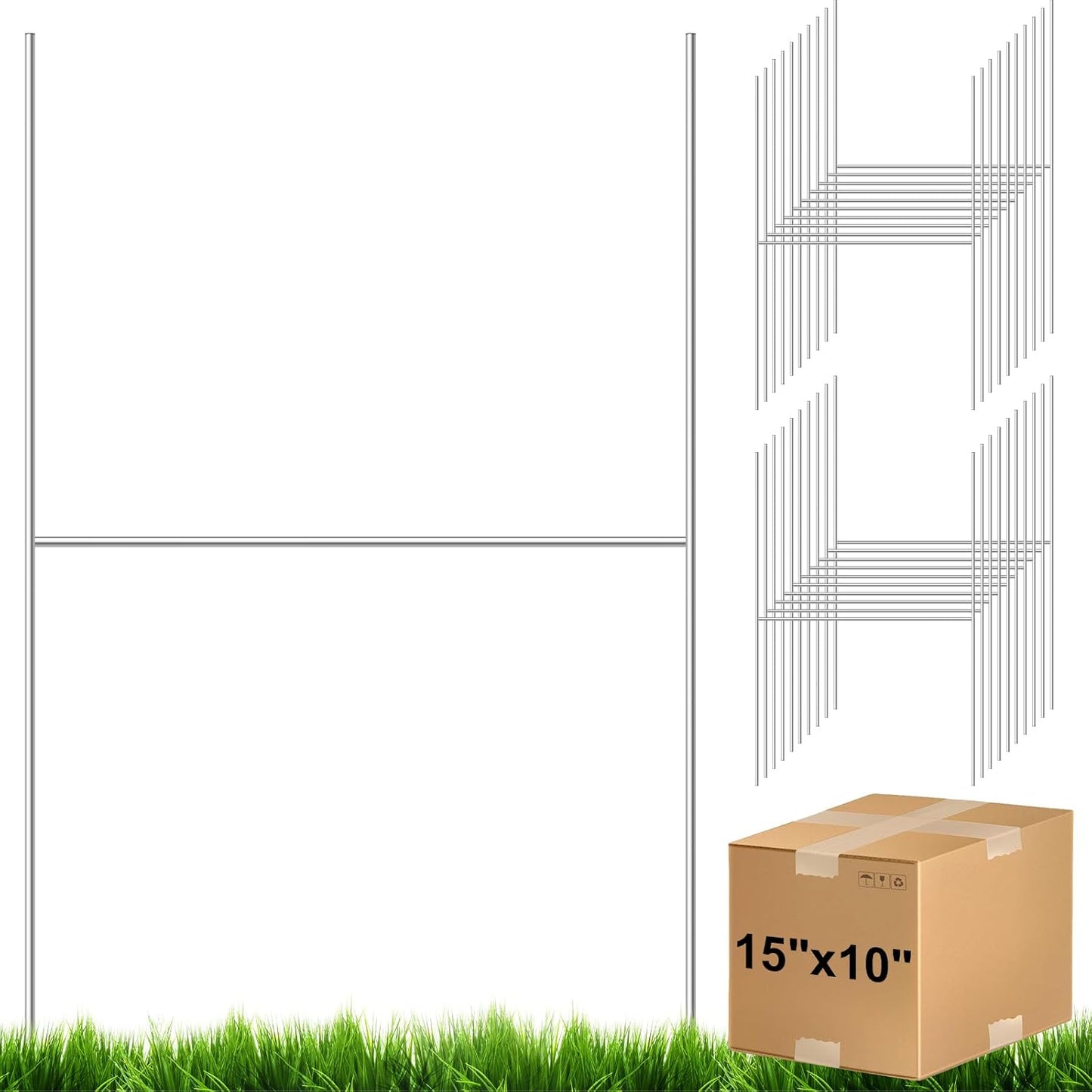 Tandefio 100 Pcs Yard Sign Stakes Metal 15"x10" H Frame Wire Yard Stakes Use with Corrugated Sign Metal Holder for Advertising Party Decorations Outdoor Lawn Garden Garage House