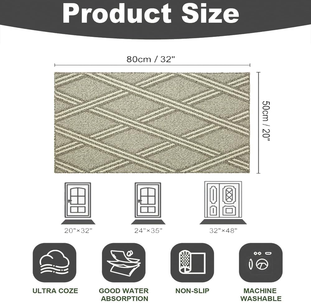 Door Mat Indoor Entrance, Large Welcome Mat Outdoor, Non Slip Front Door Mat Entryway（20x32）