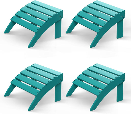 GREENVINES Adirondack-Ottoman | Set of 4 | HDPE Plastic | Outdoor Footrest | All Weather | Foot Rest | Foot Stool | Aqua | for Adirondack Chair | for Patio Backyard Pool