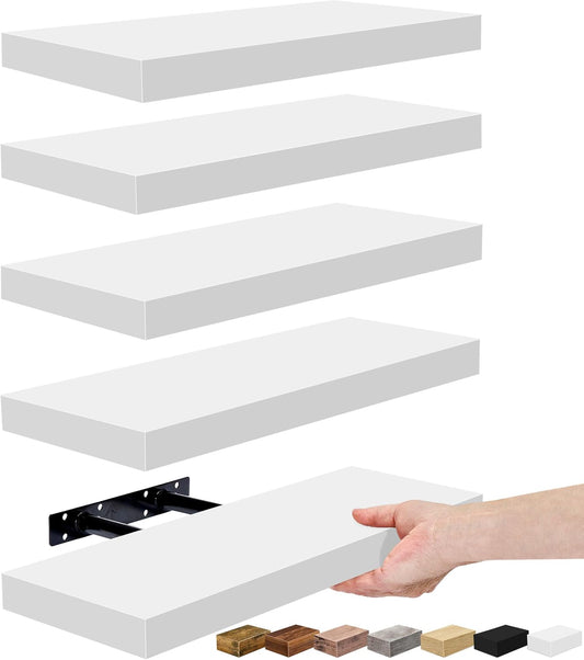 Sorbus Floating Shelves for Wall, Bathroom Shelves Wall Mounted for Kitchen, Bedroom, Living Room, Bathroom Storage, Over Toilet, Hanging Book Shelf for Ｗall Home Decor (White, 5 Pack)