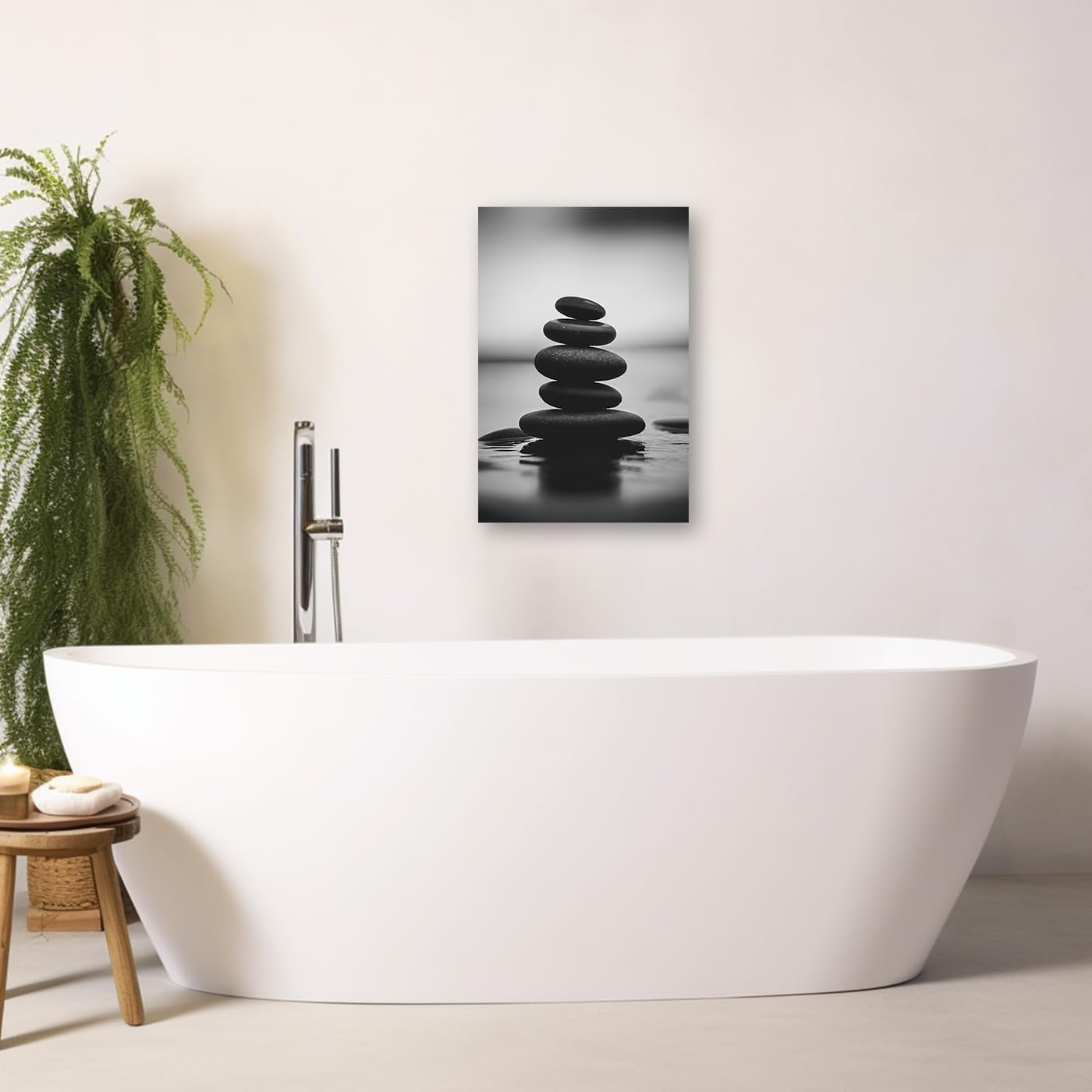 DOARTDO Zen Canvas Wall Art Black and White Zen Stone Picture Print Meditation Relax Spirit Spa Room Bathroom Decor Frame (16.00" x 24.00", Zen Stone - 3)