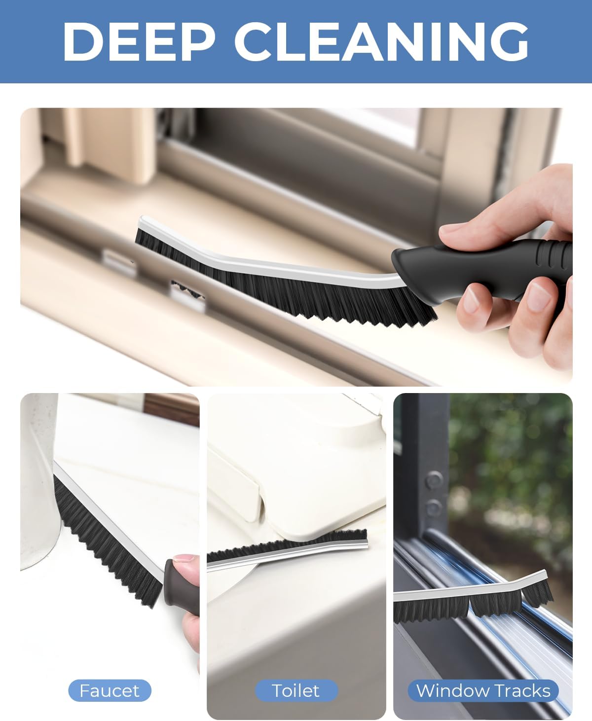 Crevice Cleaning Brushes, Cleaner Scrub Brush Tool for Hard to Reach Tight Space, Home Essentials, Serrated Scrub Brushes, Cleaning Supplies for Shower, Bathroom, Kitchen, Toilet (2, Black)