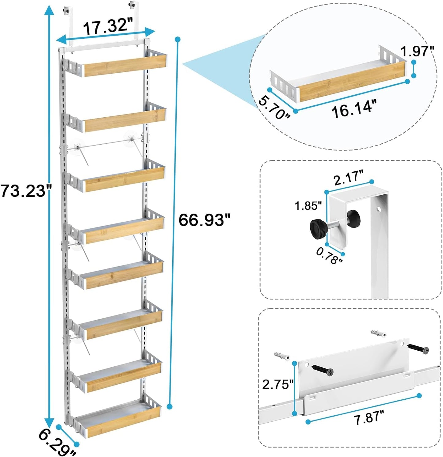 bukfen Over the Door Pantry Organizer 8-Tier Adjustable Basket Kitchen Pantry Door Organization and Storage, 2 in 1 Wall Mount or Hanging Heavy-Duty Metal Hanging Kitchen Spice Rack