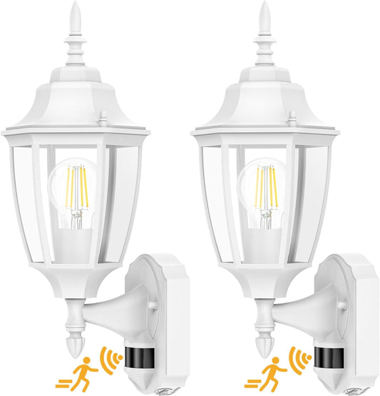 Lamomo Outdoor Wall Sconce, 2 Pack Dusk to Dawn Motion Sensor Light Fixtures, Exterior Aluminum Waterproof Porch Lights for Patio Front Door Garage- White