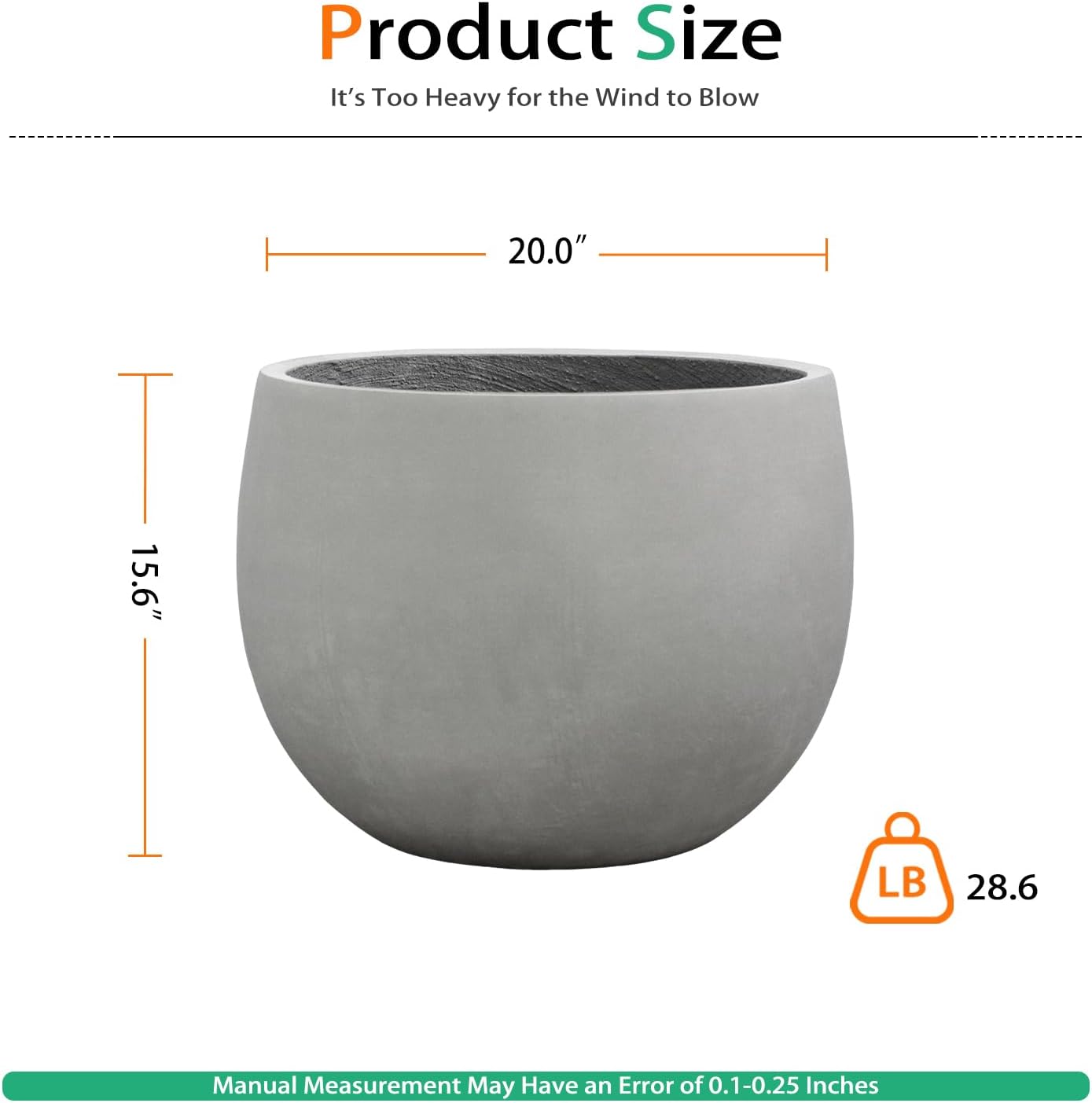 Ball Concrete Planter Outdoor Indoor, Large Tall Cement Plant Pots for Trees Flowers (Gray, 20 inch)