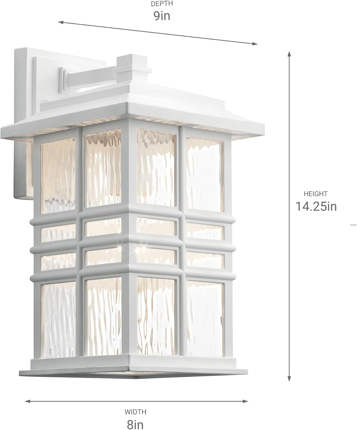 Kichler Beacon Square 14.25" Outdoor Wall Light in White, 1-Light Exterior Wall Sconce with with Clear Hammered Glass, (14.25" H x 8" W), 49830WH