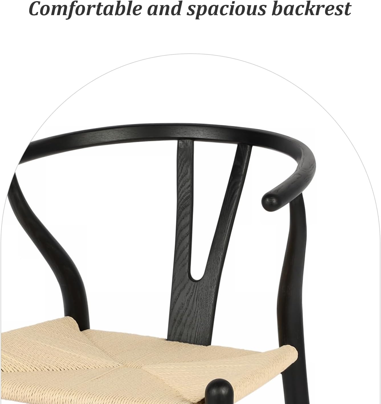Wishbone Chair Natural Solid Wood Dining Chair/Hans Vegner Y Chair Rattan and Wood Accent Armrest Chairs (Ash Wood - Black + Natural Cord)