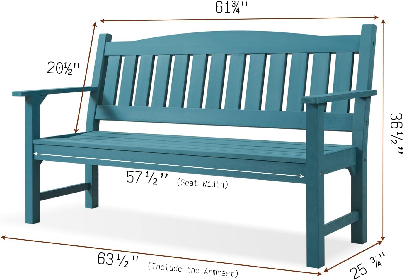 Psilvam 3-Person Outdoor Memorial Bench, All-Weather Poly Lumber Garden Bench, Rot-Resistant Outdoor Patio Bench for Park,Porch,and Church(Blue)