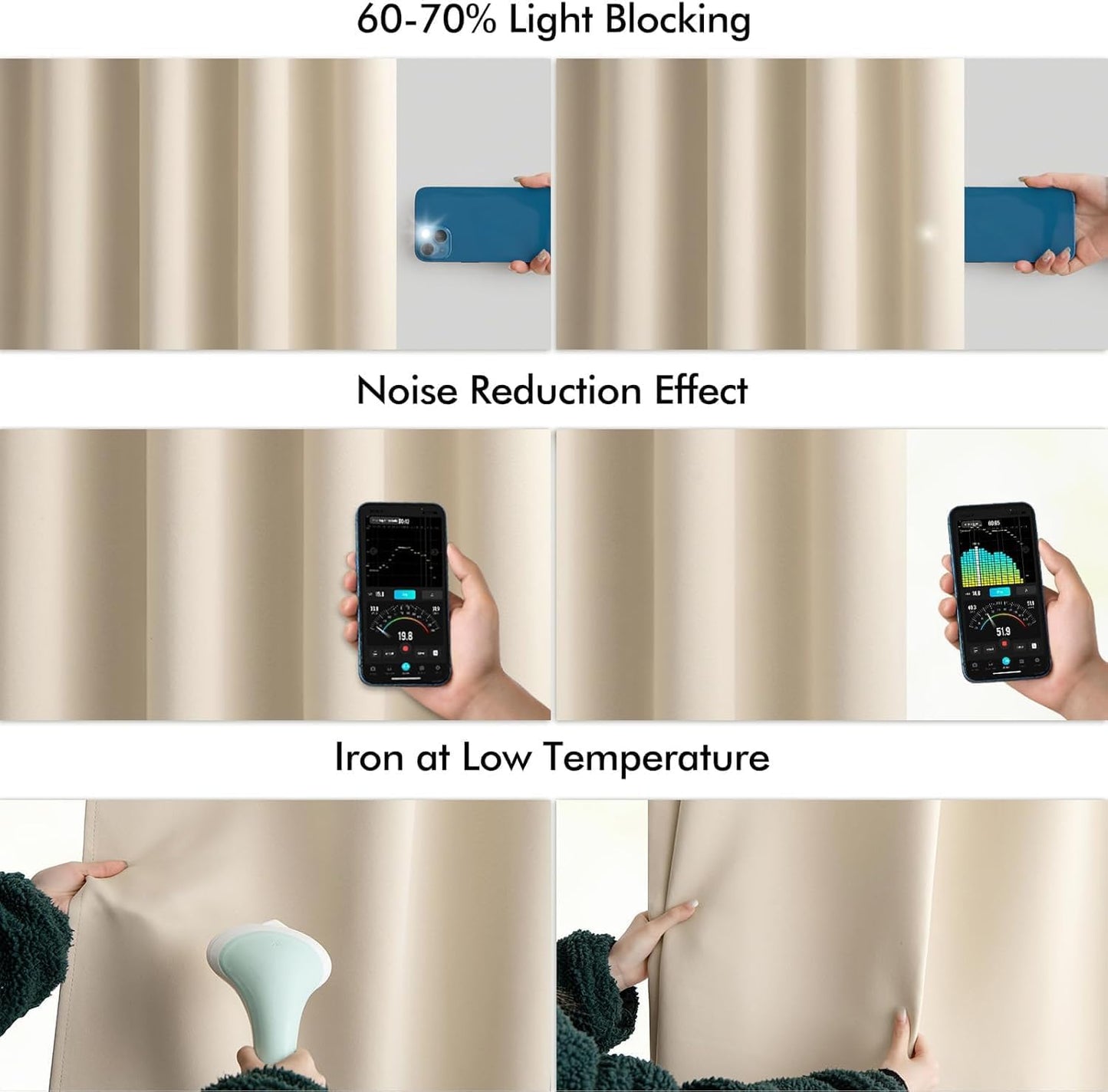 MIULEE Back Tab Cream Beige Curtains 120 Inch Long 2 Panels Set for Living Room Bedroom, Ivory Rod Pocket/Pinch Pleated Light Blocking Extra Long Thermal Insulated Room Darkening Blackout Drapes