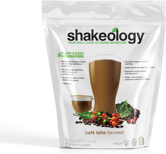 Shakeology Vegan Protein Powder - Gluten Free, Superfood Protein Shake - Helps Support Healthy Weight Loss, Lean Muscle Support, Gut Health, Manage Effects of Stress, Cafe Latte - 30 Servings