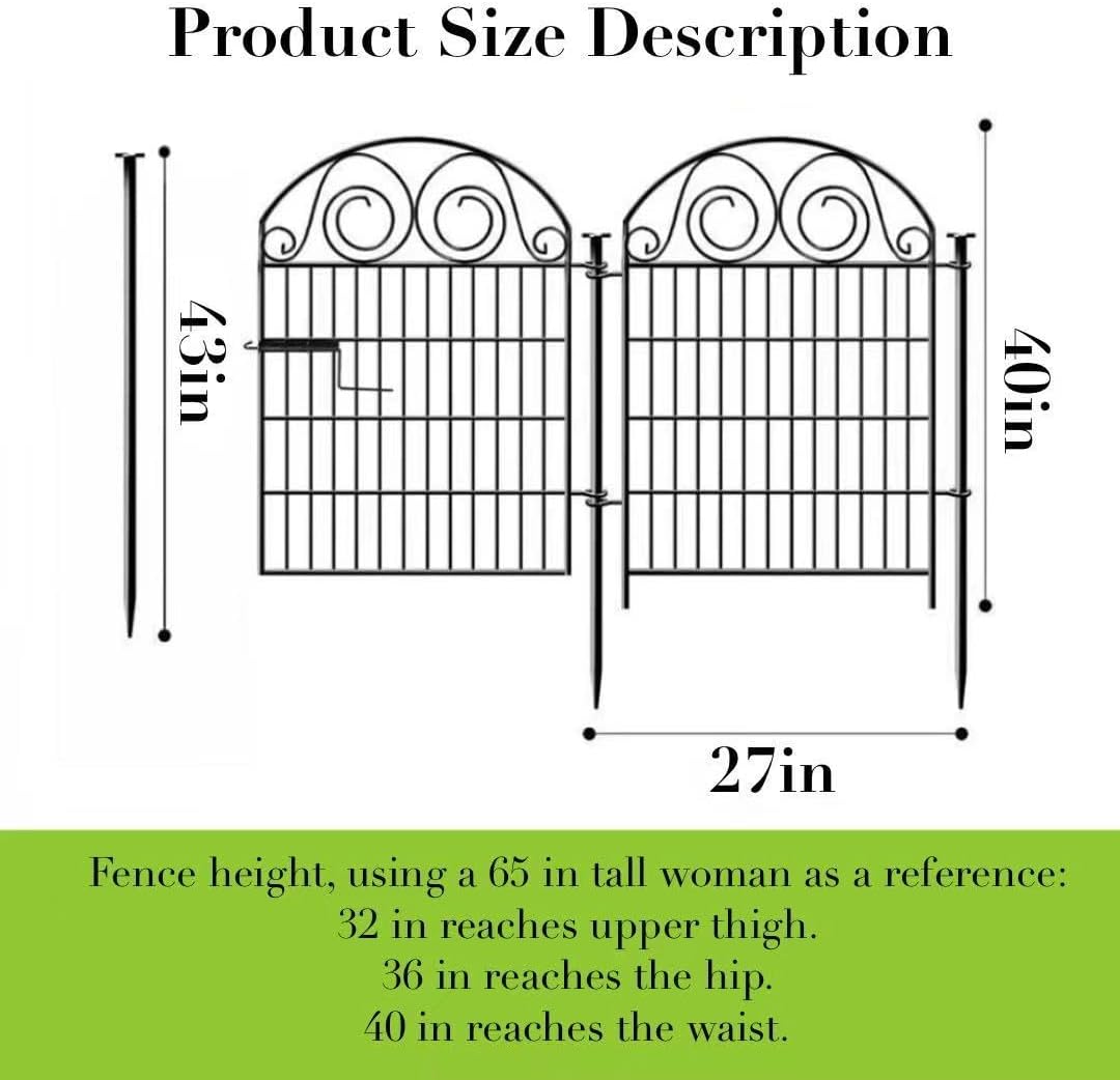 Tall Garden Fence Animal Barrier with Gate, 40 in(H) 12 Panels Garden Fences and Borders for Dogs, Dog Fence Outdoor for Yard, Total Length 26.2 Ft Metal Temporary Fencing│Patented