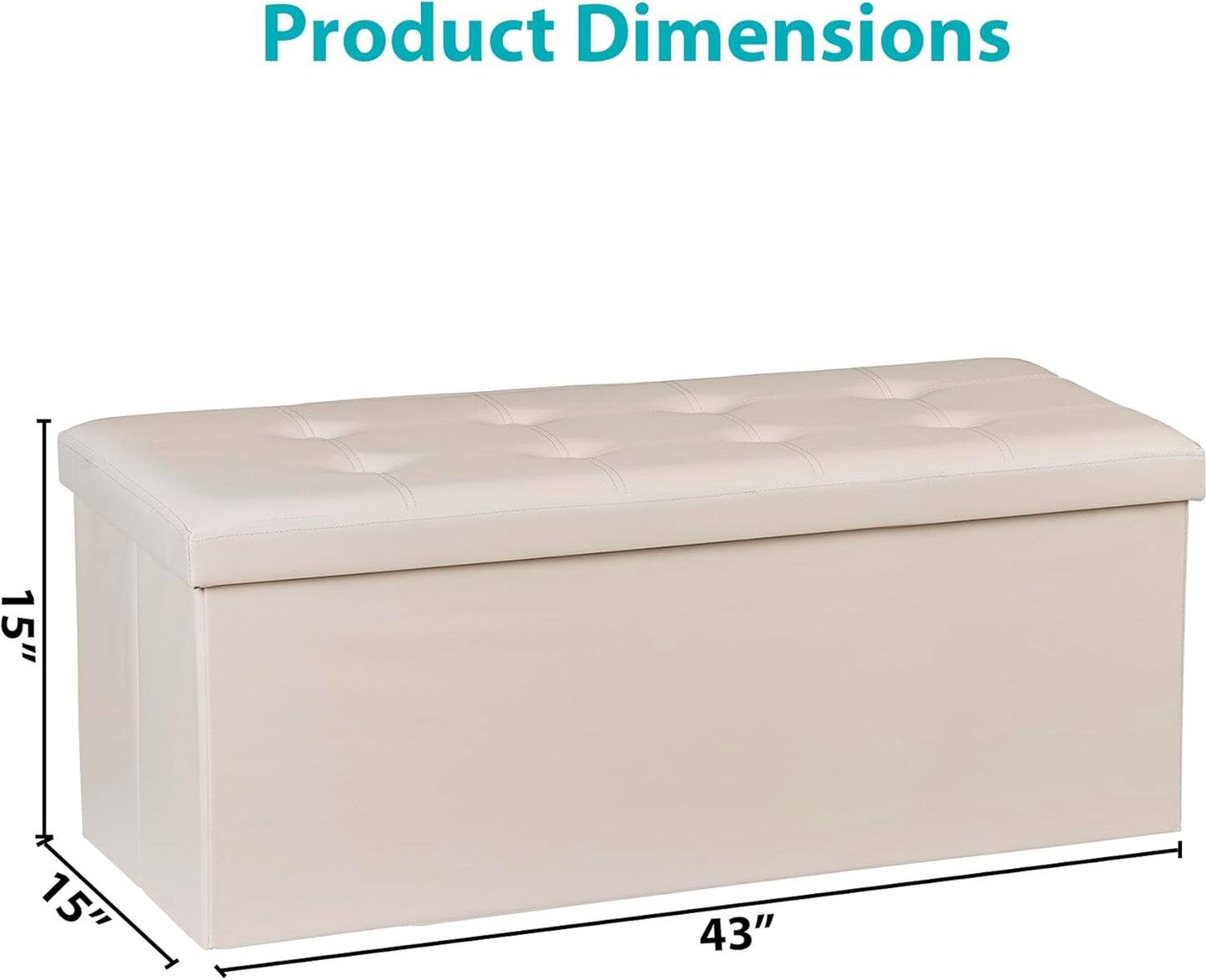 SUPER DEAL Folding Ottoman Bench with Storage, 43 Inch Padded Seat Footrest Shoes Bench for Bedroom Living Room Entryway, 660 lbs Capacity 43"x 15"x 15", Faux Leather, Beige