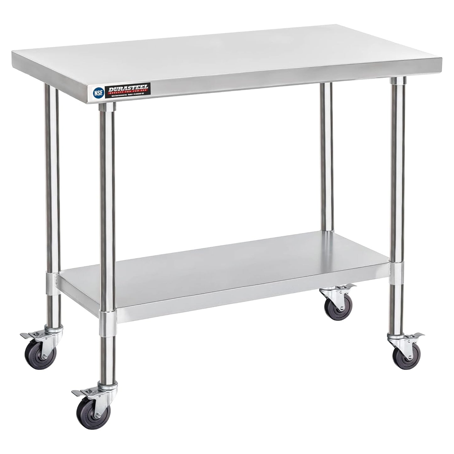 DuraSteel 30x48 NSF Stainless Steel Cart - Heavy Duty Food Prep Table with Undershelf - Rolling Kitchen Island on Wheels for Commercial Restaurant Kitchen, Garage, Outdoor Cooking, BBQ Grill, Counter