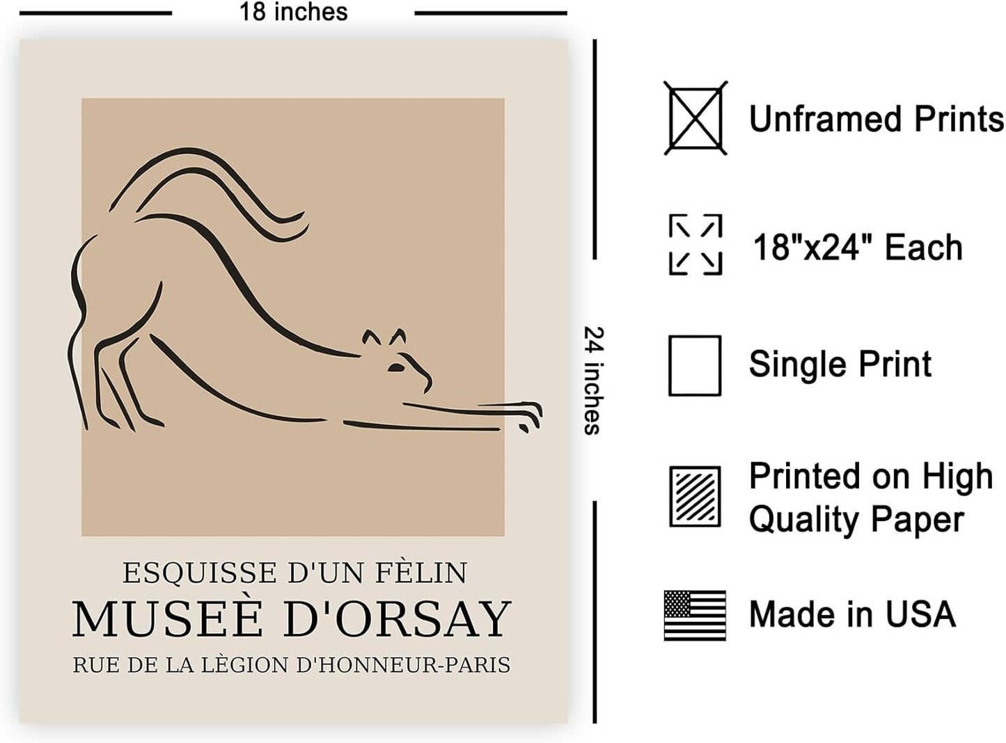 Poster Master Vintage Poster - Retro Minimalist Print - Gift for Artist, Housewarming - Cat, Line Drawing, Sketch, Abstract - Wall Decor for Living Room, Bedroom, 18x24 Unframed Wall Art