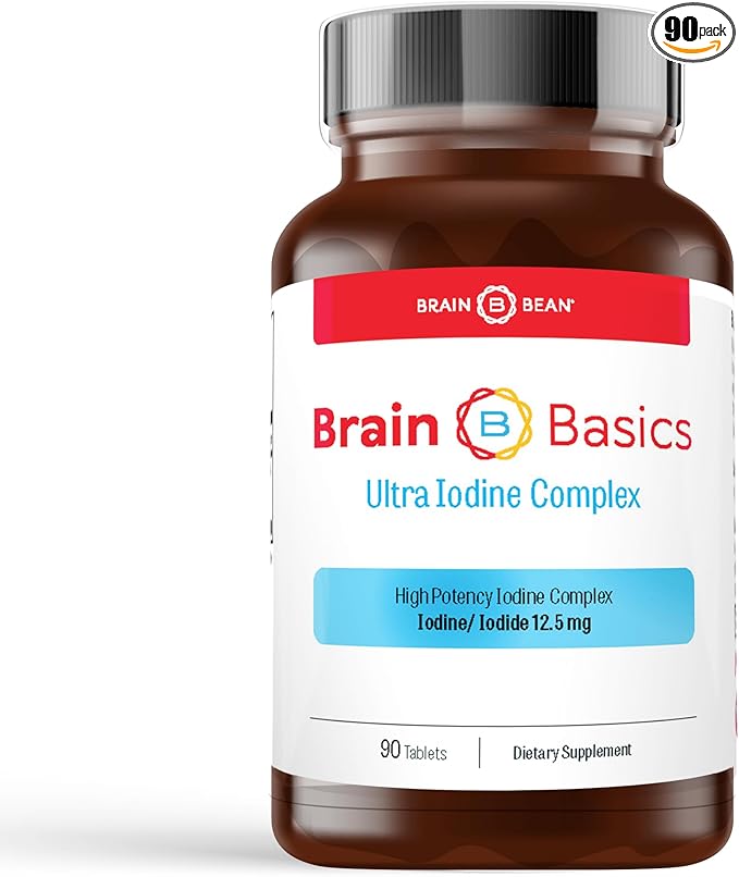 Brain Basics Ultra Iodine Complex Supplement for Thyroid Support, Iodine and Potassium Iodide in One, Iodine Supplement for Thyroid and Brain Health, 12.5 mg Iodine and Potassium Iodide - 90 Tablets