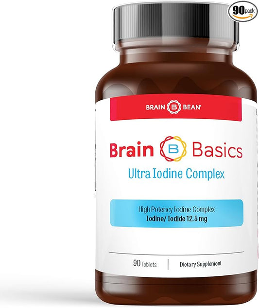 Brain Basics Ultra Iodine Complex Supplement for Thyroid Support, Iodine and Potassium Iodide in One, Iodine Supplement for Thyroid and Brain Health, 12.5 mg Iodine and Potassium Iodide - 90 Tablets
