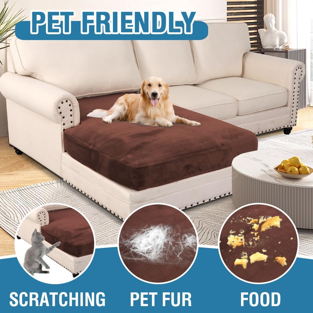 H.VERSAILTEX Velvet Stretch Individual Chaise Cover Sectional Couch Covers for L Shaped Sofa Both Left/Right Furniture Protector Seat Cushion Sofa Cover (1 Piece Chaise Cover, Burnt Brick)