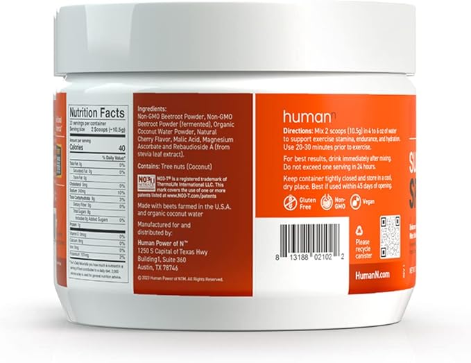 humanN SuperBeets Sport Pre Workout Powder – NSF Certified for Sport – Caffeine Free Energy – Nitric Oxide Supplement – Creatine & Stimulant Free – Wild Cherry Flavor, 20 Servings