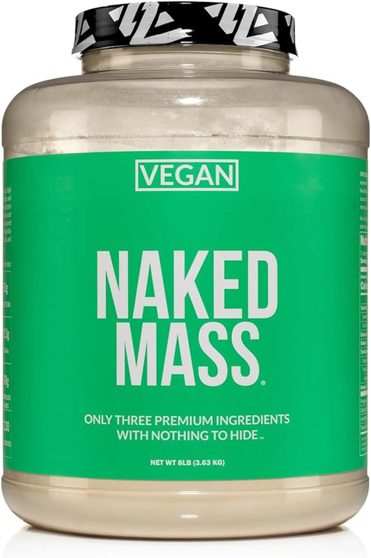 Naked Vegan Mass - Natural Vegan Weight Gainer Protein Powder - 8Lb Bulk, GMO Free, Gluten Free, Soy Free & Dairy Free. No Artificial Ingredients - 1,230 Calories - 11 Servings