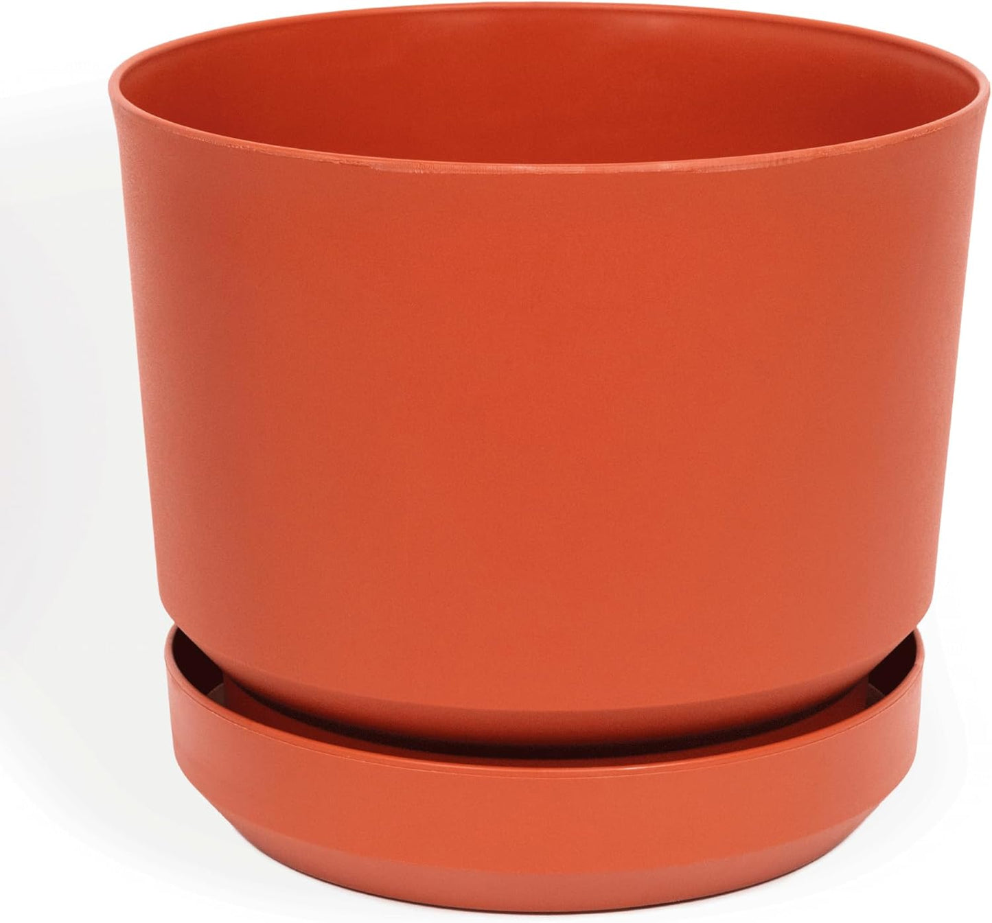Elly Décor 14 inch Plastic Cylinder Planter Pot with Self-Watering Saucer and Drainage Hole,Lightweight & Extremely Durable, 14"x 14", Terracotta