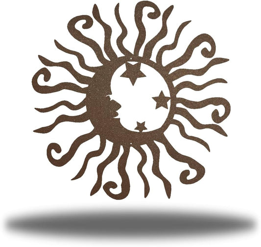 Riverside Designs Wacky Solar Moon Metal Wall Art Steel Outdoor Decor | Heavy-Duty and Waterproof | Made in USA (Rust, 36L x 36W)