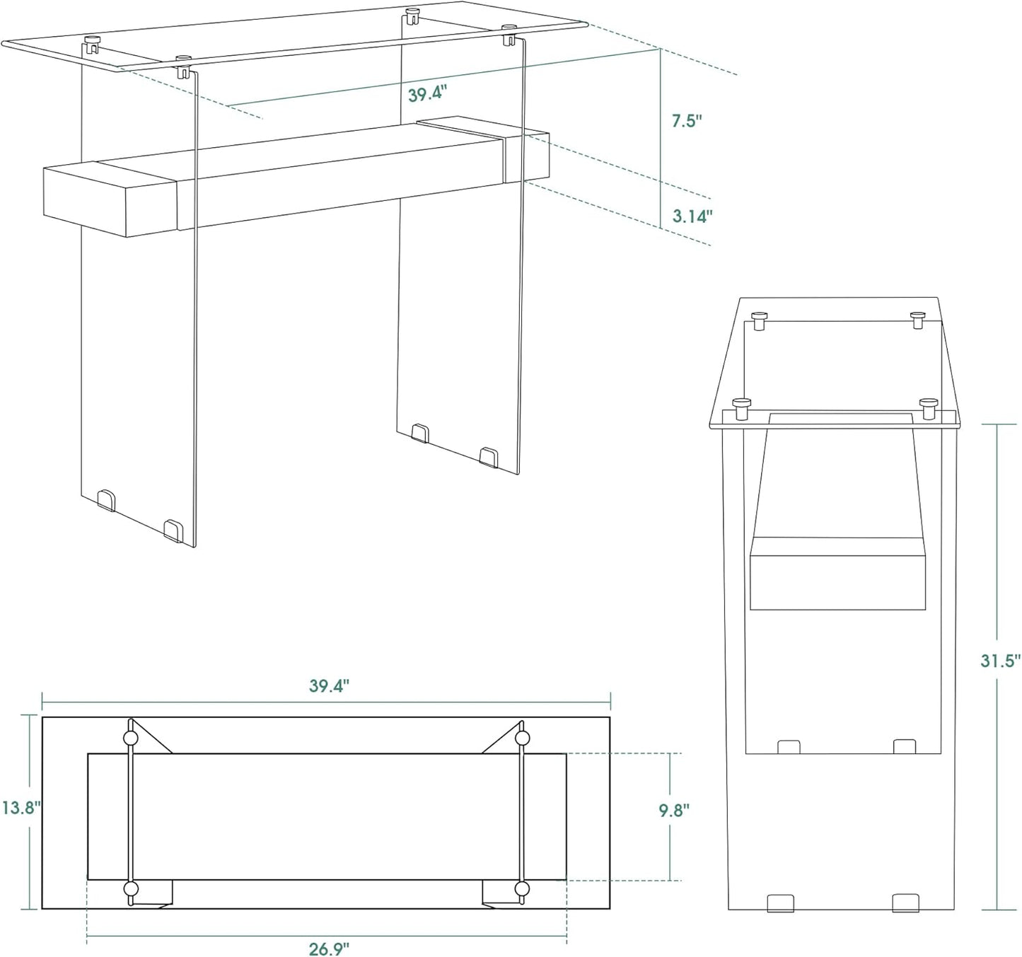 ivinta Glass Console Table with Storage, 39.4" Modern Sofa Table for Living Room, Foyer, Hallway, Bedroom 5101 (Black)