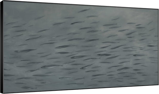 SIGNWIN 36"x60" Extra Large Framed Wall Art Gray School of Fish Minimalist Ocean-Inspired Marine Life Illustration for Home Living Room Bedroom Decor (Frame Assembly Required)
