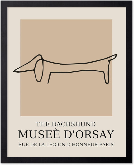 Poster Master Vintage Poster - Retro Minimalist Print - Gift for Artist, Housewarming - Dachshund Dog, Line Drawing, Abstract - Wall Decor for Living Room, Bedroom, 8x10 Black Framed