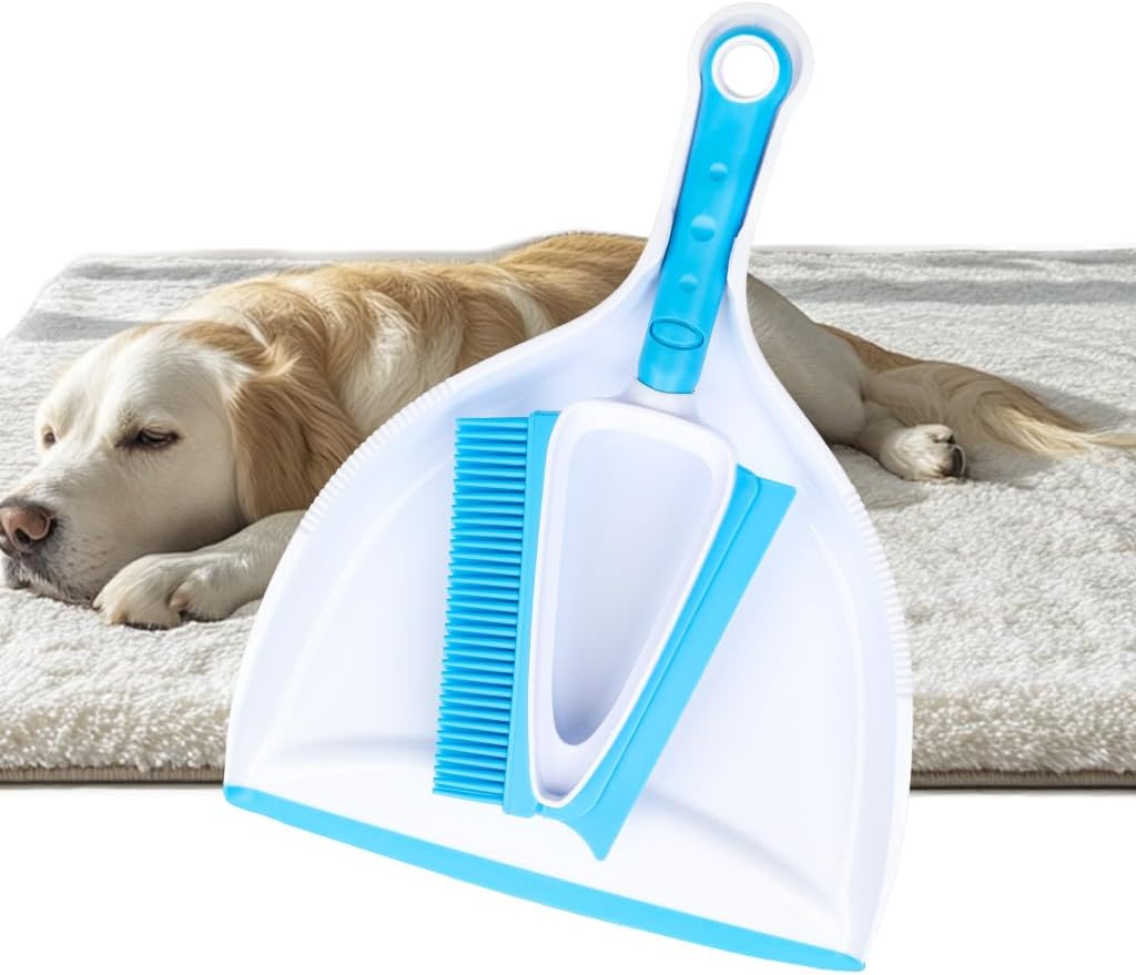 Pet Rubber Brush with Mini Dustpan,Dog Cat Hair Removal Brush with Squeegee,Portable Small Carpet Brush for Clothes,Cars,Sofa,Bed Sheet